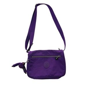 Kipling Purple Nylon Crossbody Bag with Drake Monkey Keychain Messenger Bag